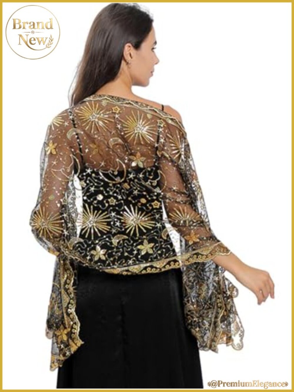 1920s Shawl Scarf Mesh Sequin Fringed Evening Wrap Bridal Cape